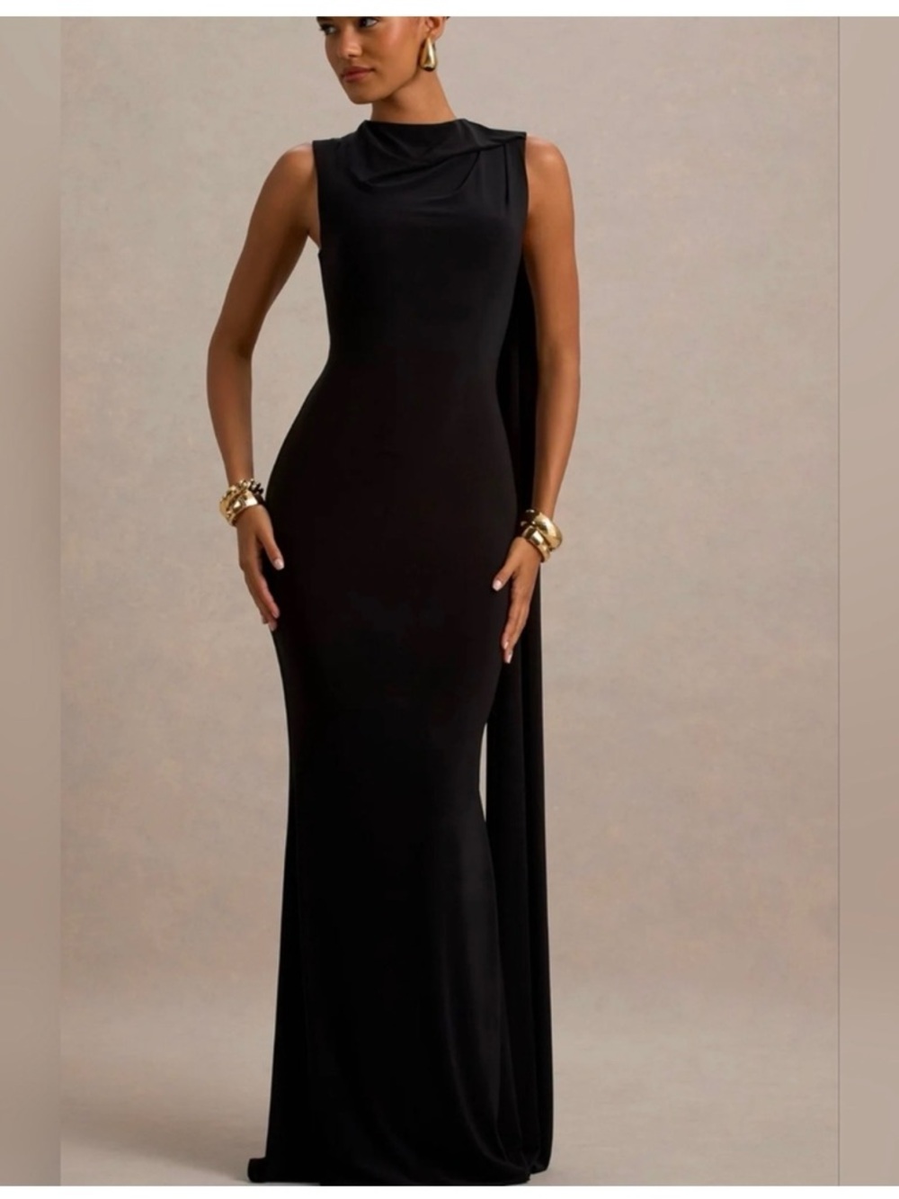 Club L London Mia Black Maxi Dress With Sash Size 6 NWT